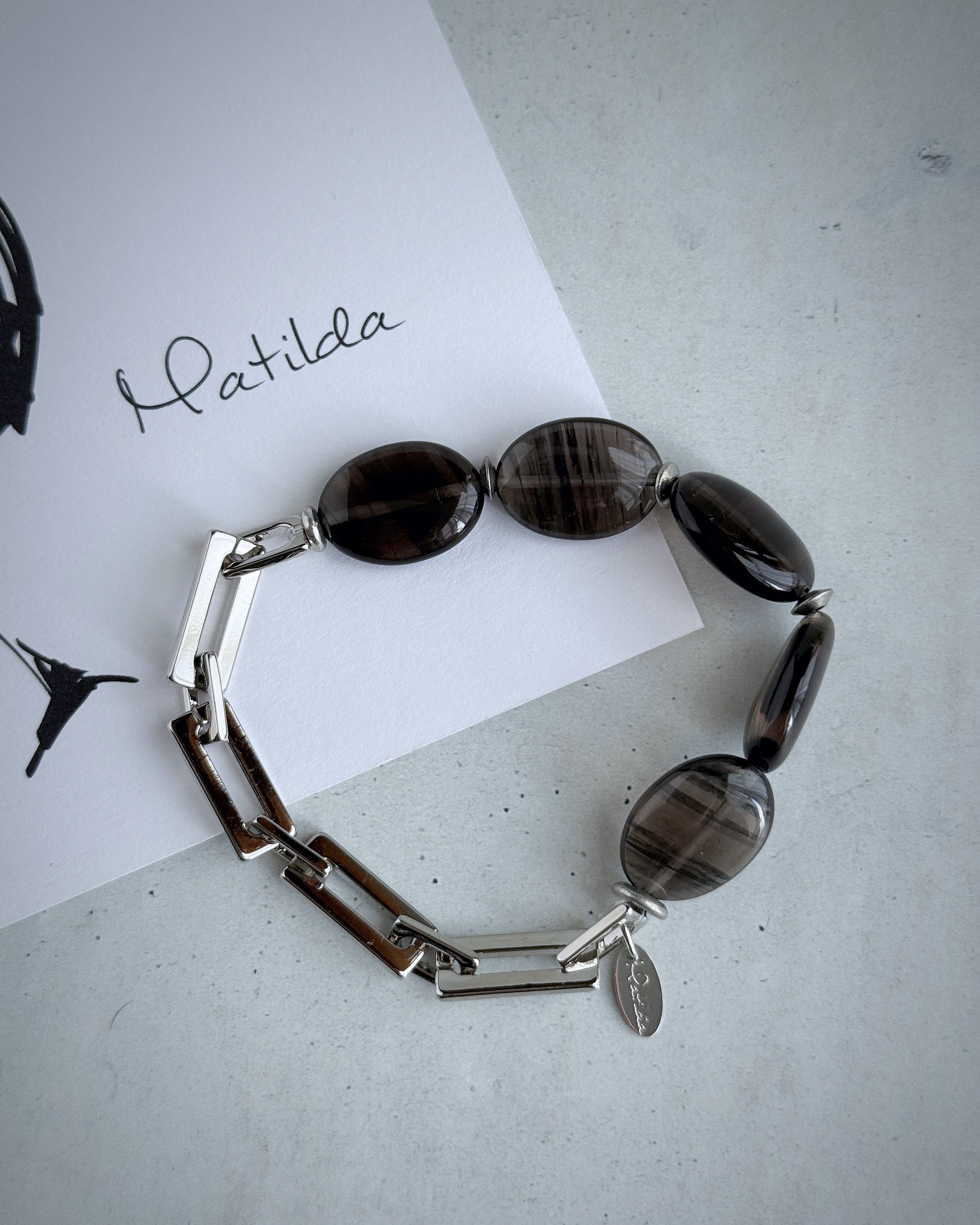 Chain & stone bracelet(レムリアンオブシディアン)