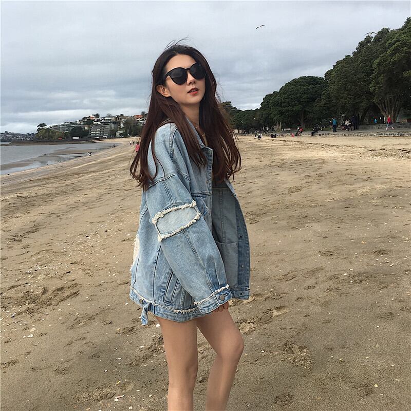 ジャケット スプリングスタンダードカジュアルルーズトップス ロング レトロ 春物 クレセントシティ56723231235