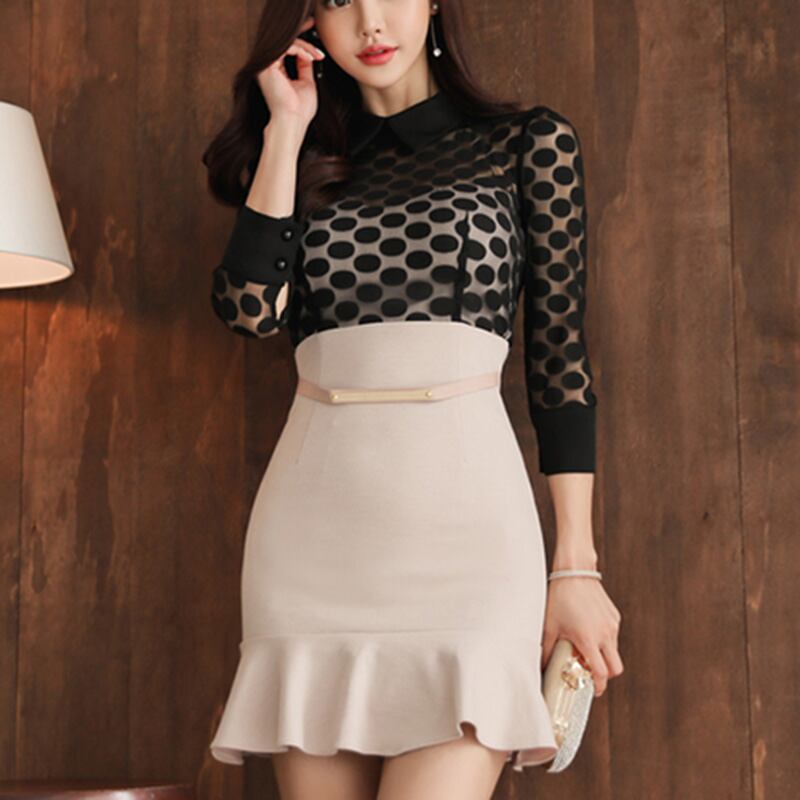 ドット柄トップス・ドッキングフリルワンピ