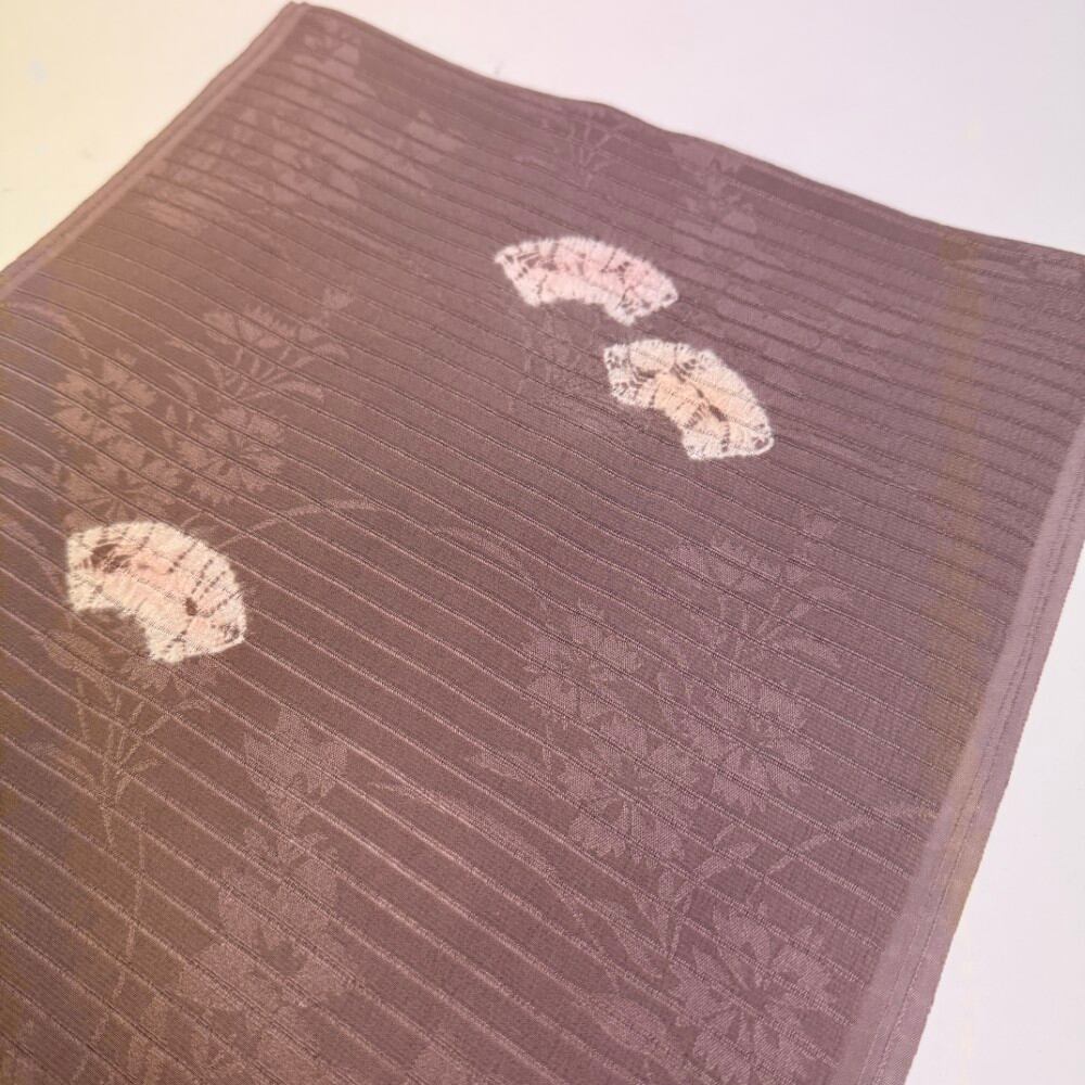 夏帯揚げ 新品 夏用 帯揚 ブラウン 小紋 紬 訪問着 普段着用 礼装用 正絹 絹100% 和装小物 5755