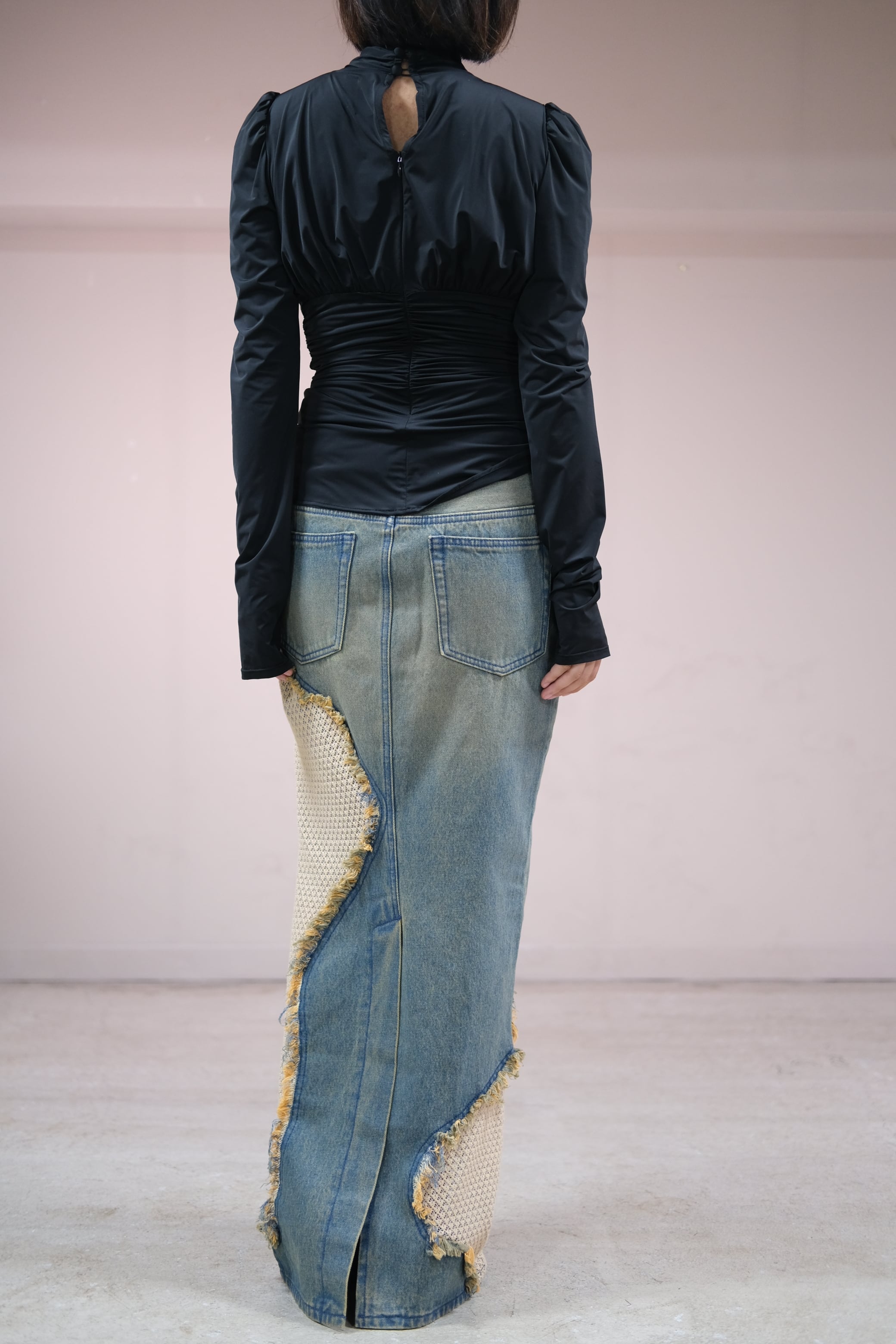FETICO】STRETCH JERSEY DRAPE BLOUSE - black - | loop