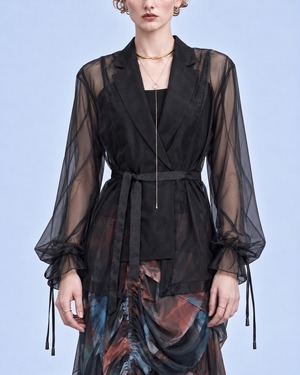 SHEER GATHERED BELTED JACKET