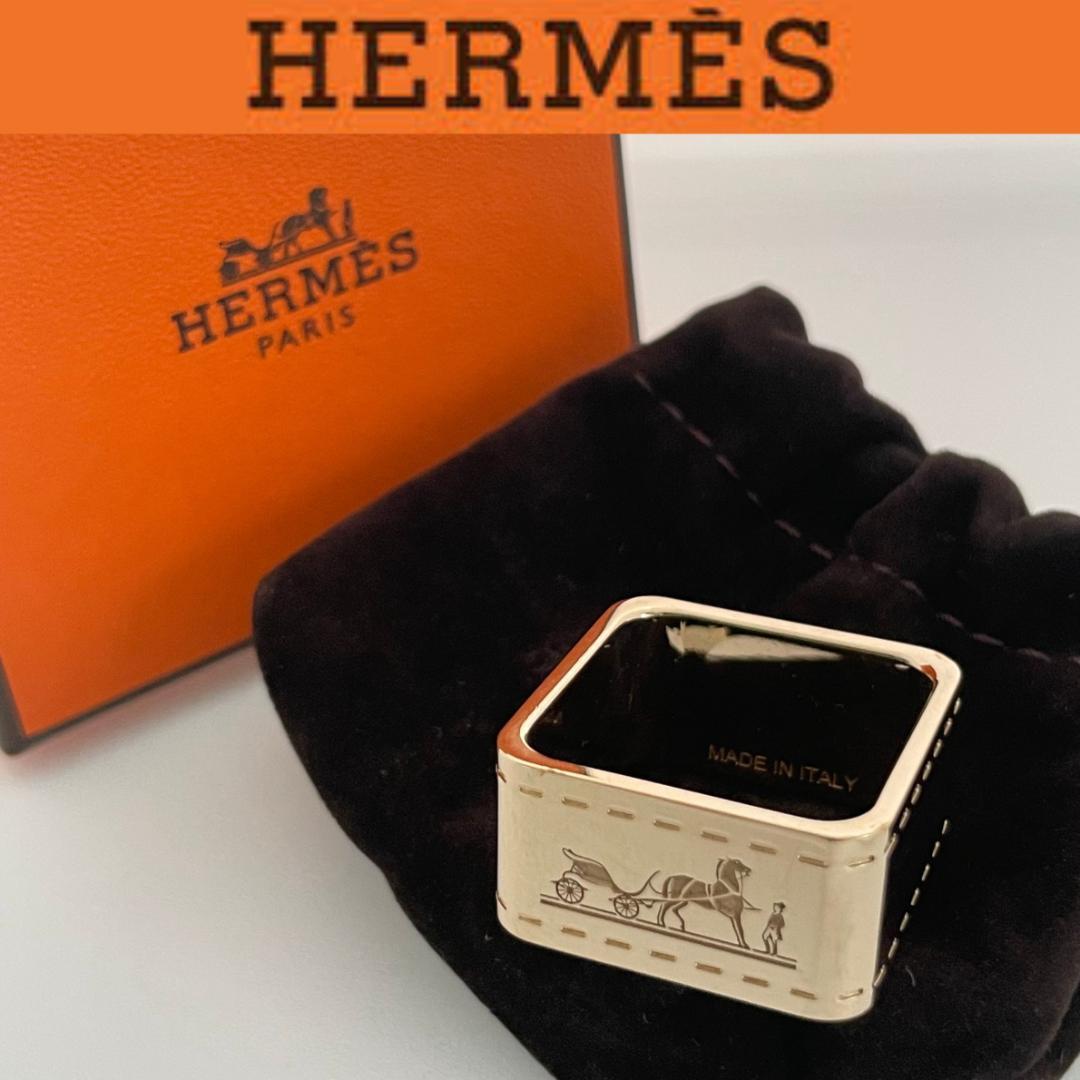 HERMES エルメス スカーフリング ボルデュック 馬車柄 スクエア