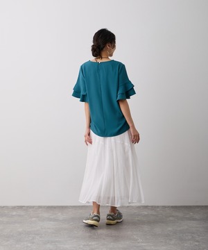 No.24022 ジョーゼットフリルスリーブT  Blue green