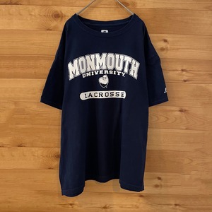 【Russell】カレッジ モンマス大学 MONMOUTH UNIVERSITY プリント Tシャツ アーチロゴ ラクロス L US古着