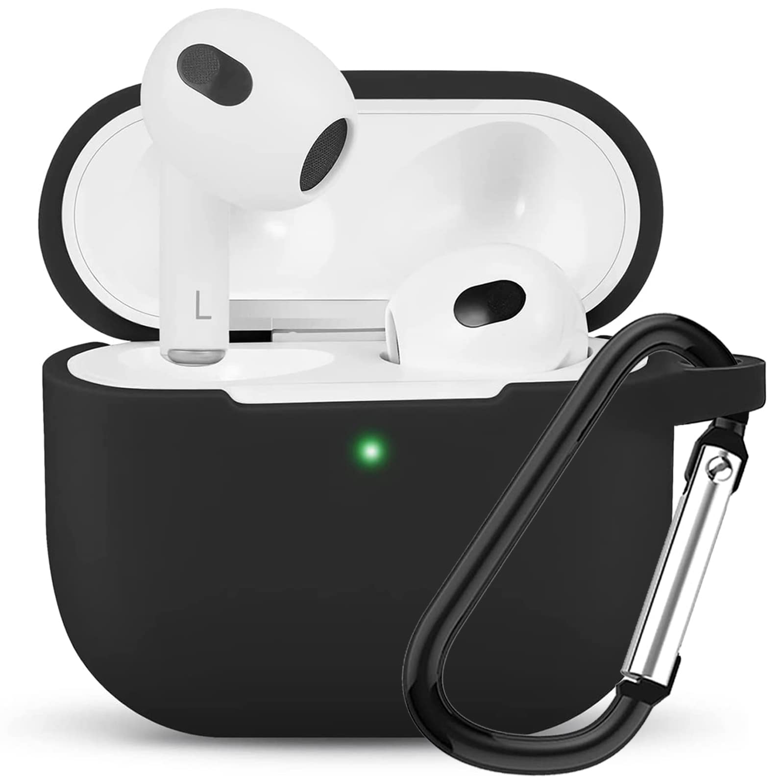 【在庫処分】対応 AirPods 4 ケース 超極薄 液状シリコン素材 LED可視 耐衝撃 防水 防塵 軽量デザイン ワイヤレス充電対応 傷防止 紛失防止 シンプルスリム カラビナ付き(ブラック)