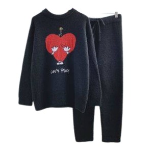 BIGハートデザイン もこもこラウンドネックセットアップ*L-130