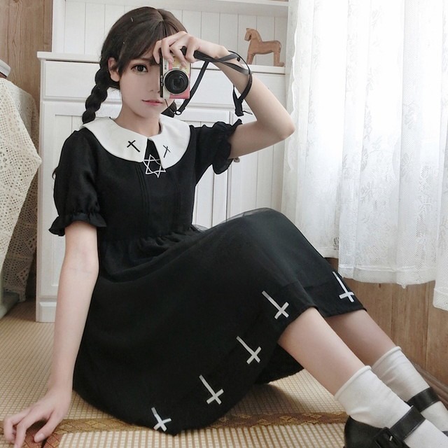 レディース ゴスロリ ワンピース 十字架 ミニワンピ 六芒星 Aライン 長袖 半袖 B140 Command コマンドプラス レディース ゴスロリ ワンピース 十字架 ミニワンピ 六芒星 Aライン 長袖 半袖 B140 Command コマンドプラス