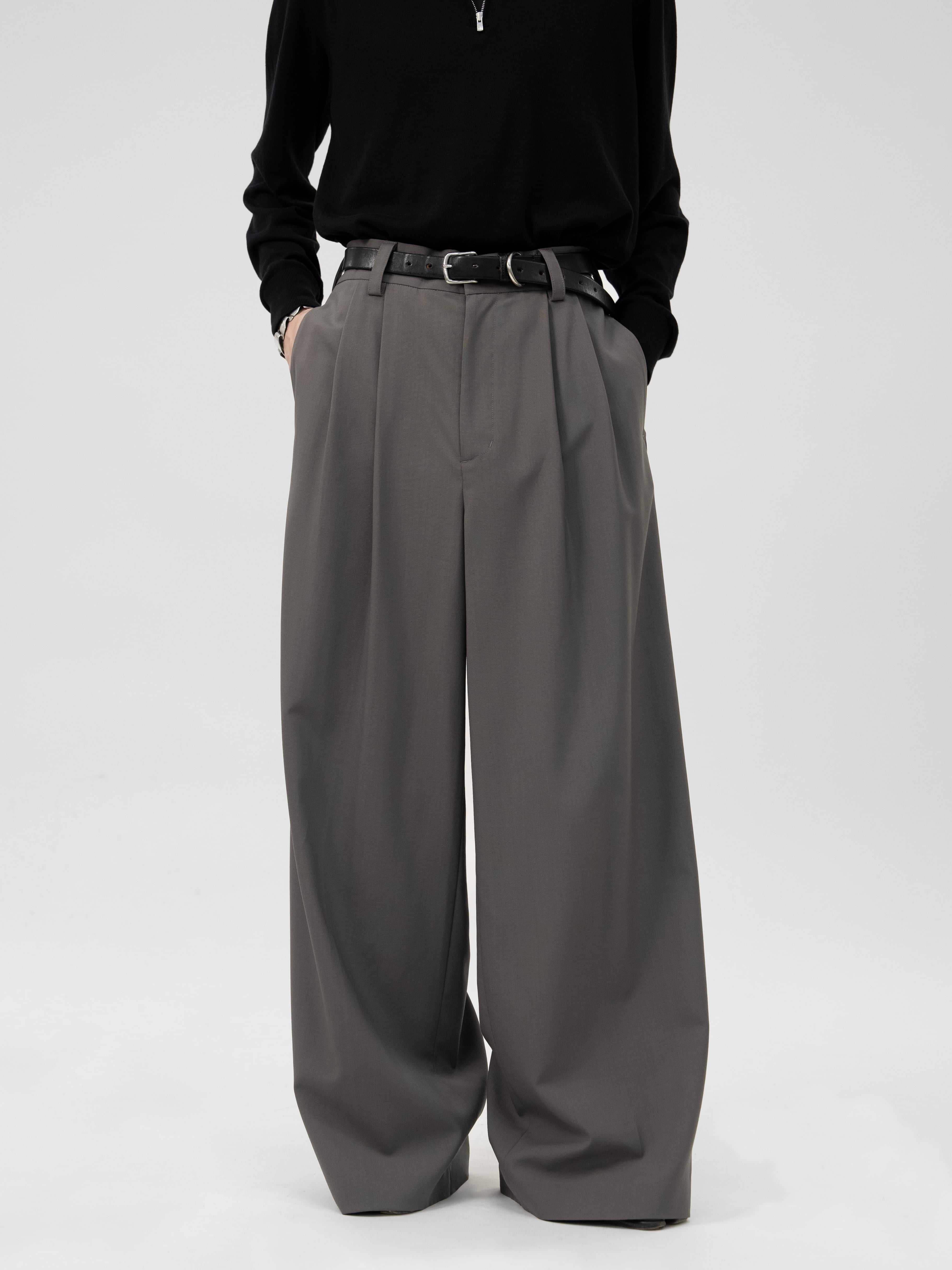 TWO TUCK WOOL WIDE TROUSERS【G.BROWN】 | lapiis