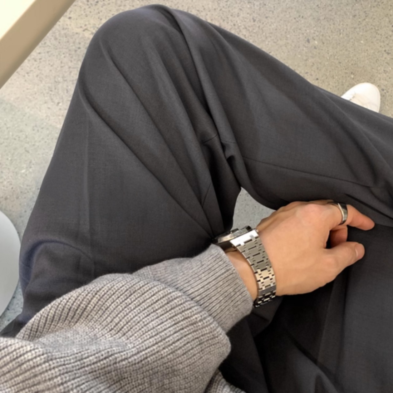 ダブルプリーツドレープワイドカジュアルパンツ　0751