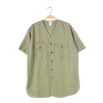 60s BSA ボーイスカウト ヴィンテージシャツ ノーカラー 襟無し マチ付 BOY SCOUT OF AMERICA ワッペン 半袖シャツ メンズM相当 古着 @CB1317