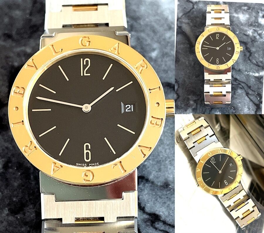 BVLGARI ブルガリ K18YG 750 SS ブルガリブルガリ BB33SGD クォーツ デイト 時計 33mm メンズ 純正 ベルト