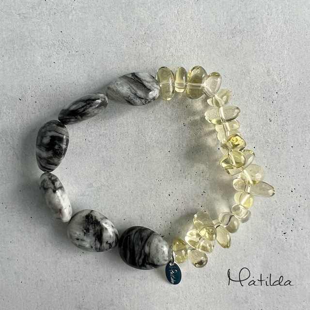 bicolor bracelet（レモンクォーツ×ゼブラジャスパー）