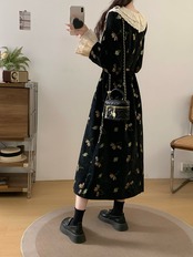 フレンチレトロ花柄ワンピース