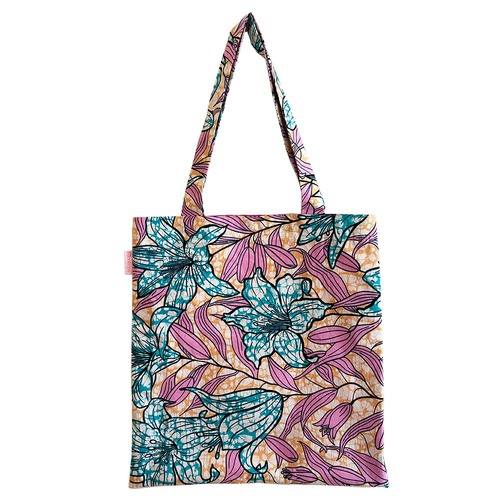 デイリー・ラージトート　アフリカンプリント パステル・リリーフラワー  ノートPC 通勤 ヨガ マザーズ 収納力