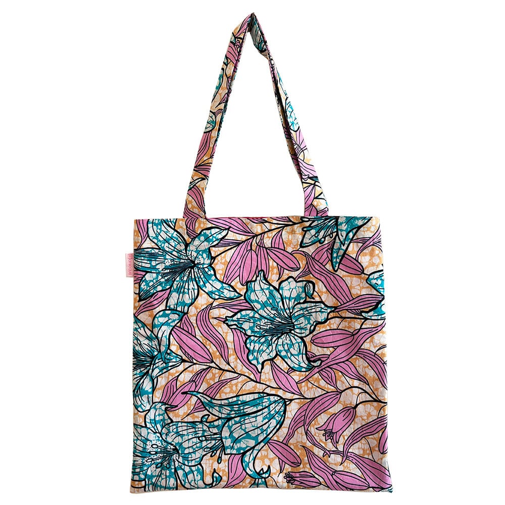 デイリー・ラージトート アフリカンプリント パステル・リリーフラワー ノートPC 通勤 ヨガ マザーズ 収納力