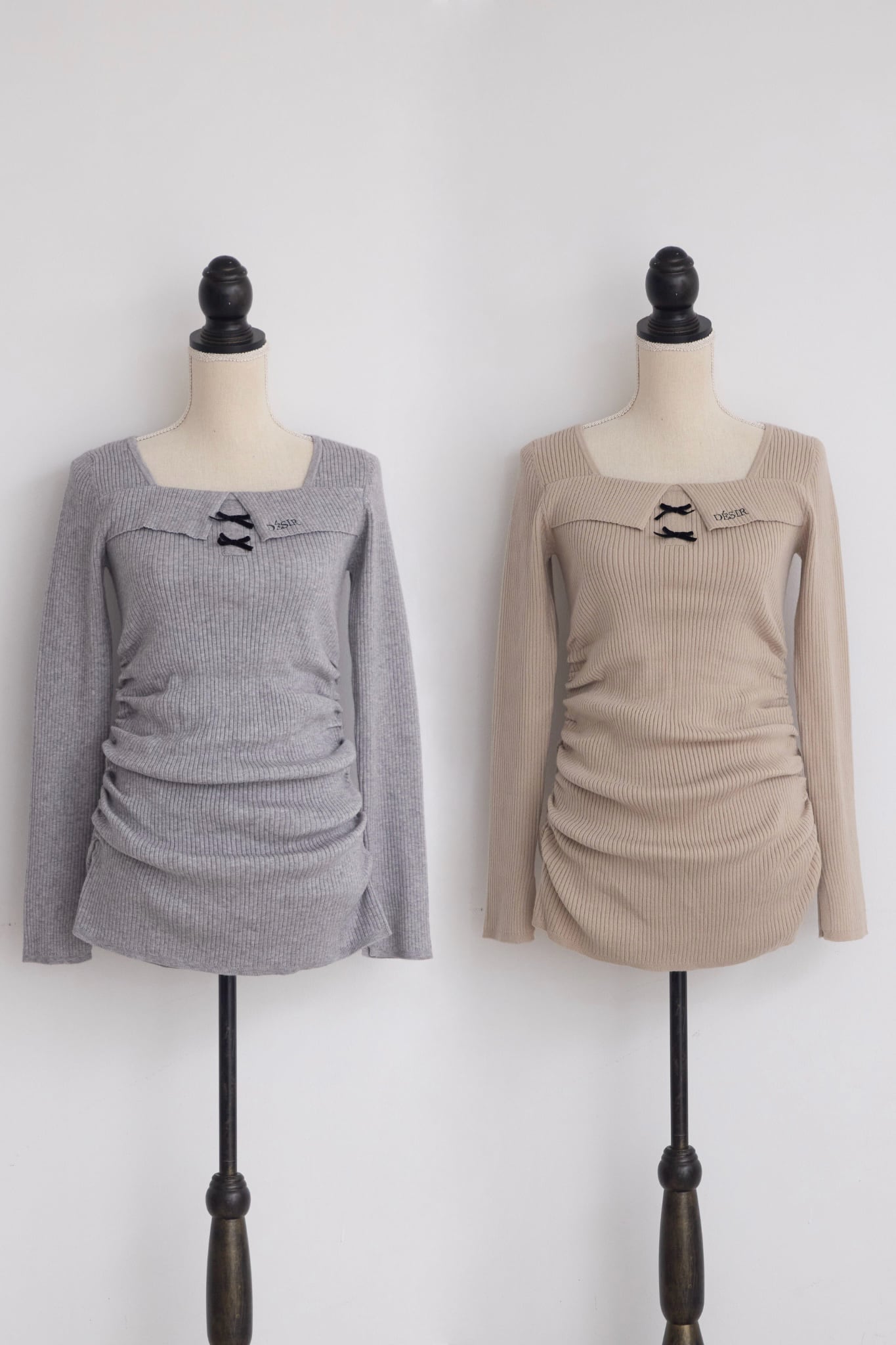 petit ribbon gather knit onepiece