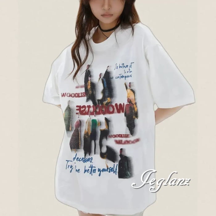 2色 Tシャツ トップス ロゴ プリント ドロップショルダー(MA439)ρ