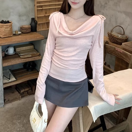 3色／リボンドレープネックトップス ・76393