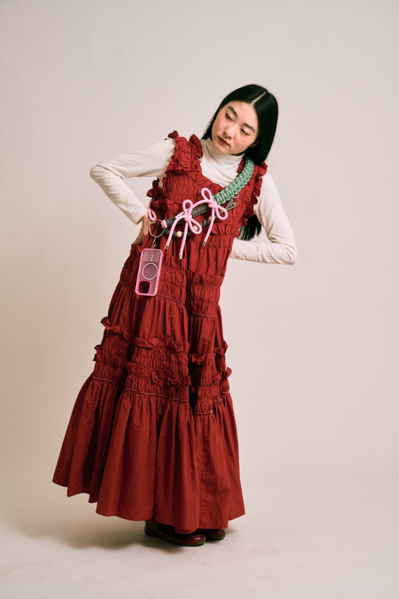 2way thick ribbon strap Dusty Pink