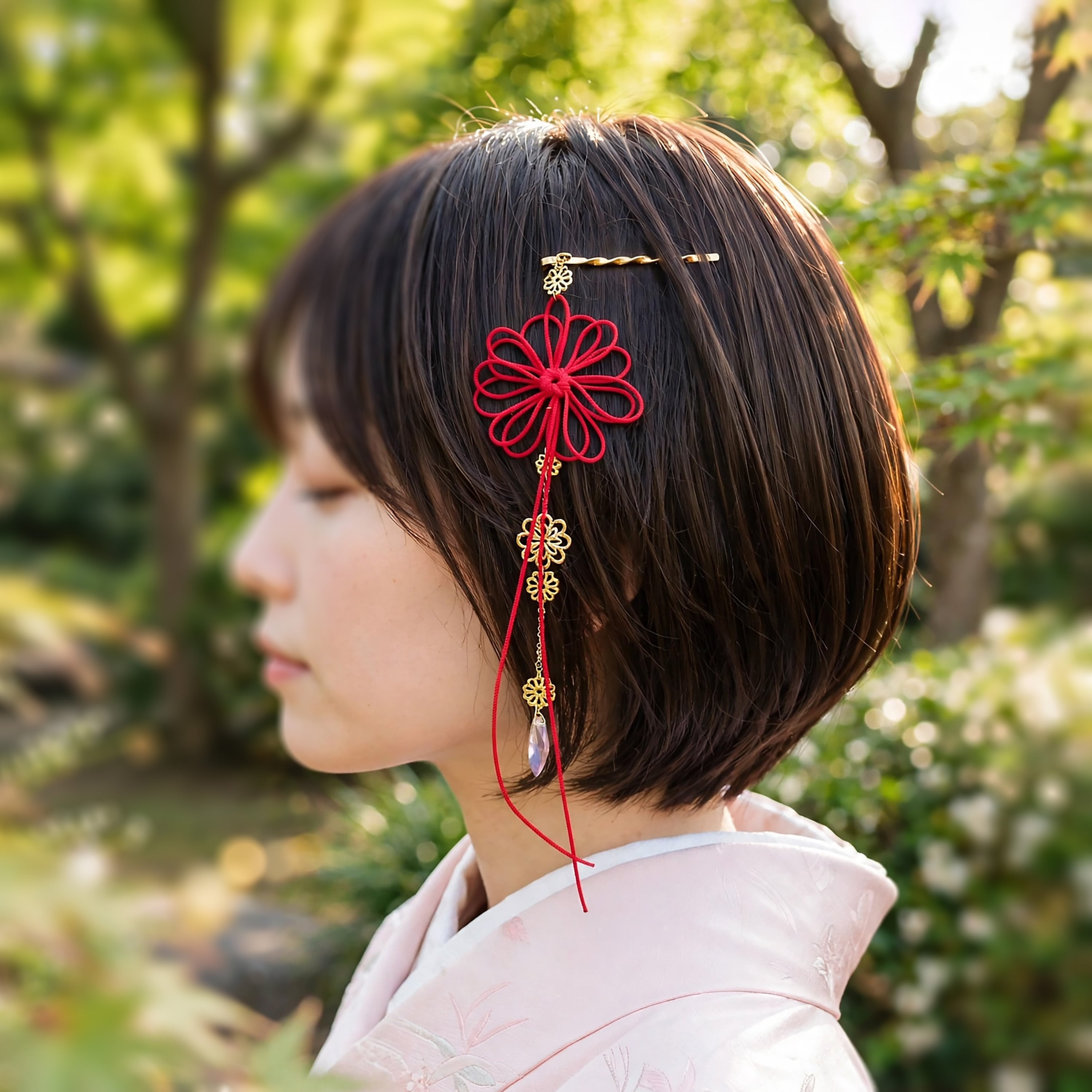 飾り結びヘアピン「覚ユコト、晴」【軽量快適】ショートヘアも簡単和風