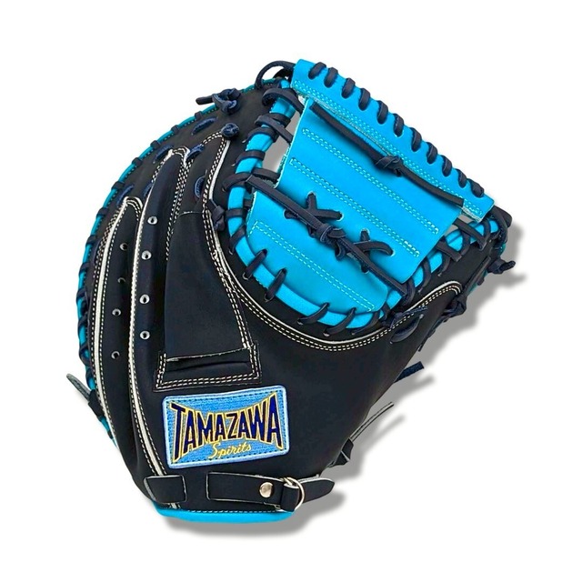 【玉澤】 ソフトボール キャッチャーミット兼ファーストミット用 TSF-NS145L（本体：ネイビー×サックス　紐：ネイビー）｜タマザワ