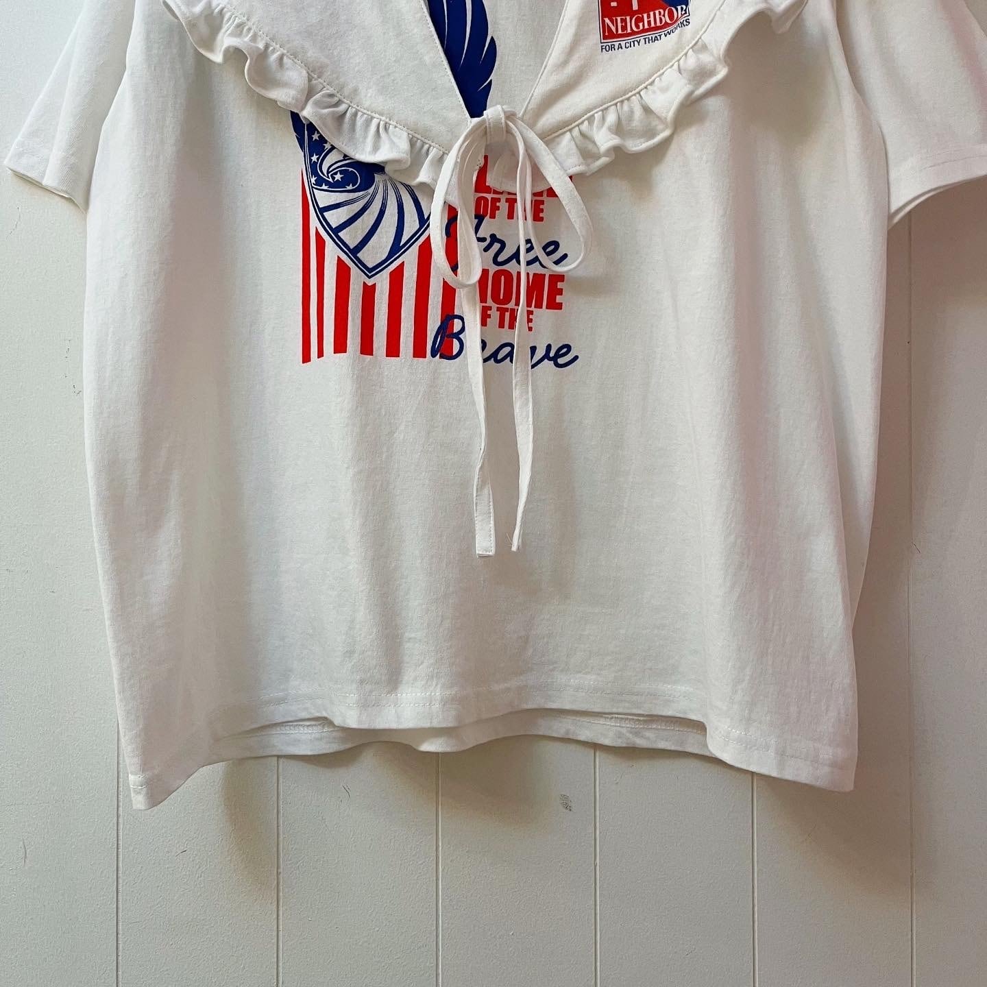 remake : frill open collar white big T-shirt / 01