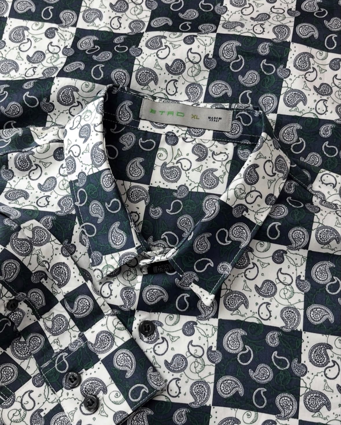 ETRO Paisley×Block Pattern L/S Cotton Shirt