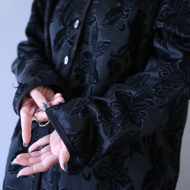 "reversible" flower pattern box silhouette chenille weaving jacket