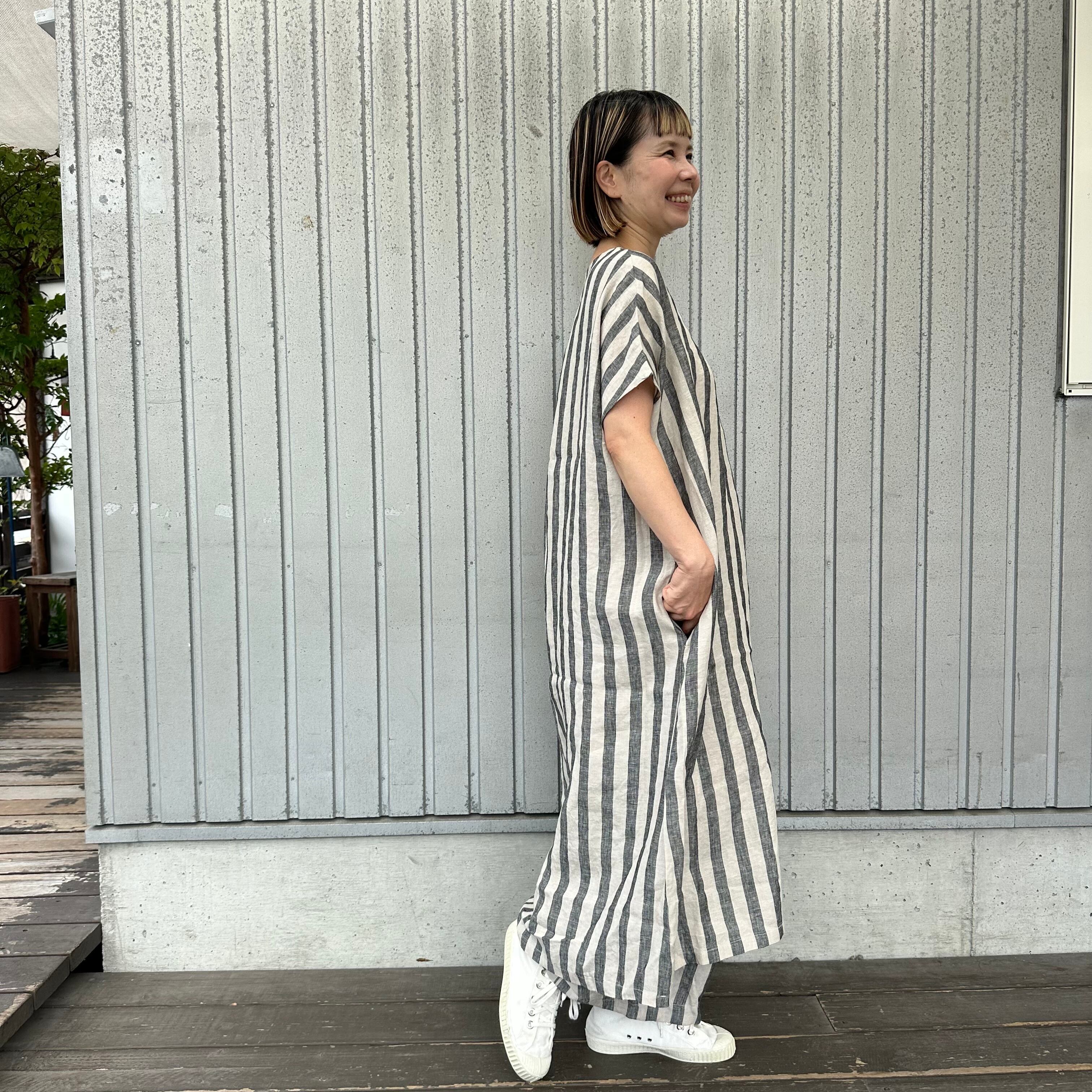 リネンストライプタックワンピース/blue willow/01EFP15448 | WACKY