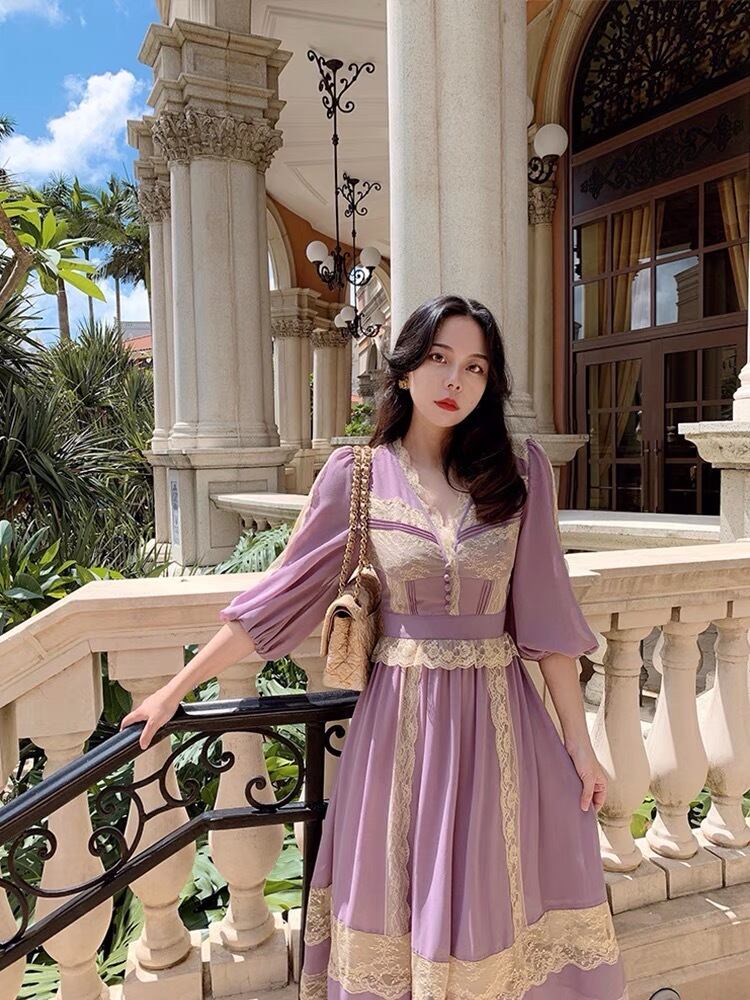 PH 数回着美品 フランスレースとリボンが可愛いローンロングワンピース