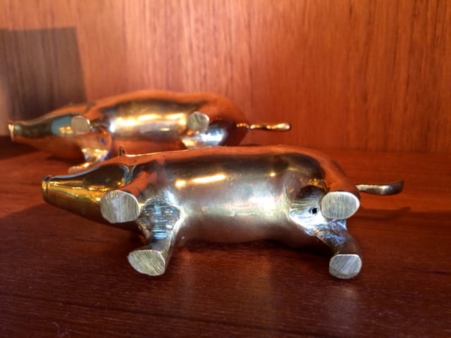 イギリス アンティーク 真鍮 豚ピッグテープメジャー｜美術品 