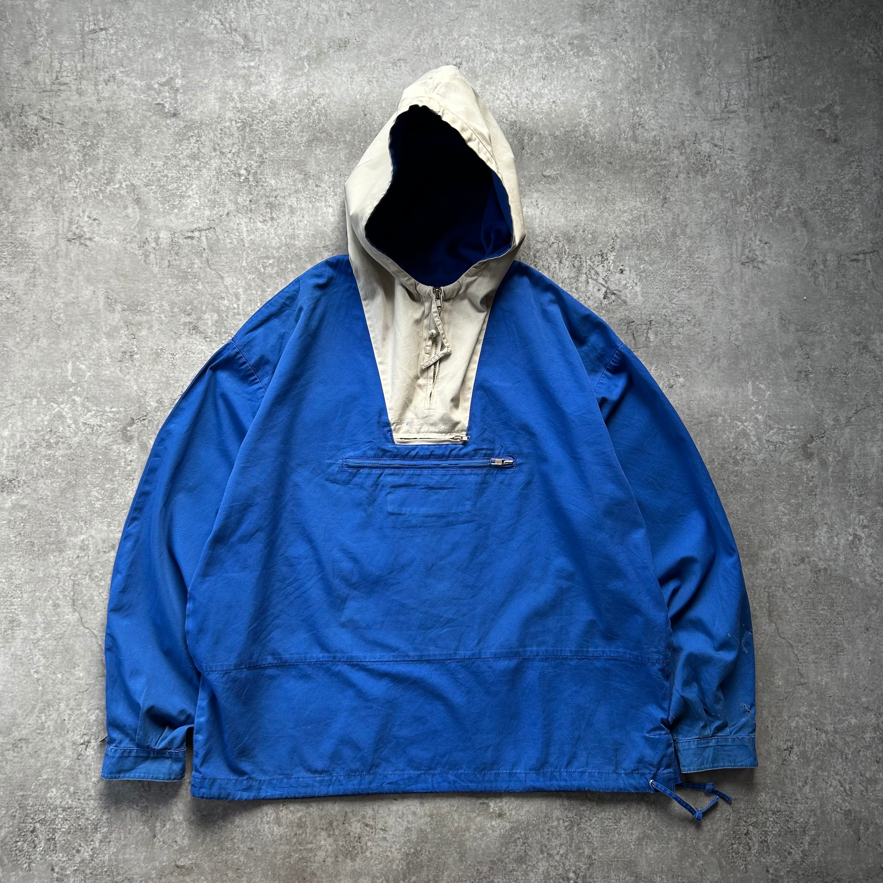 90s J.Crew 巨人タグ ツートンコットンアノラックパーカー M 90s j.crew 名作コットンアノラック M ブルー×ホワイト 巨人タグ