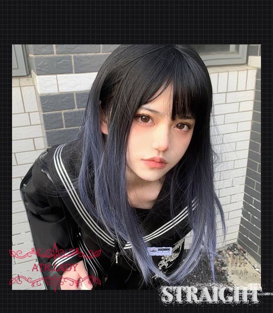 ATK.LADY】O65 メッシュ ウィッグ 青 黒 ブルー ブラック 混ざる