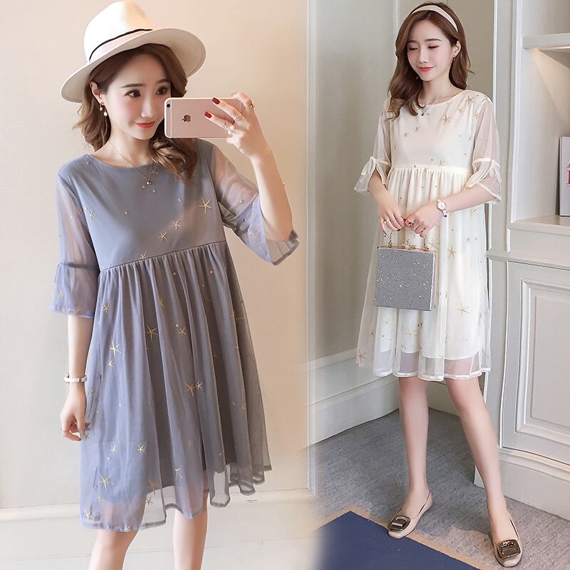 【新作】【送料無料】 レディースマタニティナーシングラウンドネック半袖妊娠中のドレスマタニティドレス妊娠中の母乳育児ドレス ショート ハーフスリーブ Oネック AL expec336890247563