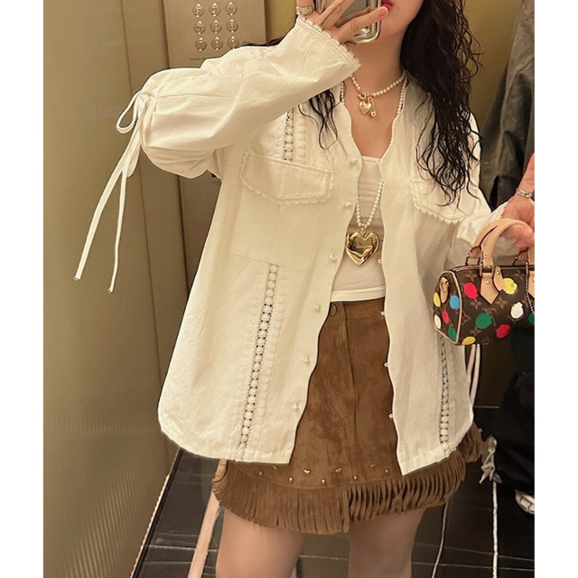 lace embroidery sweet milky shirt jacket  e1967