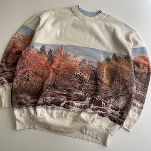 -USED- AUTUMN LEAVES CREWNECK SWEAT SHIRTS -WHITE- [XL相当]