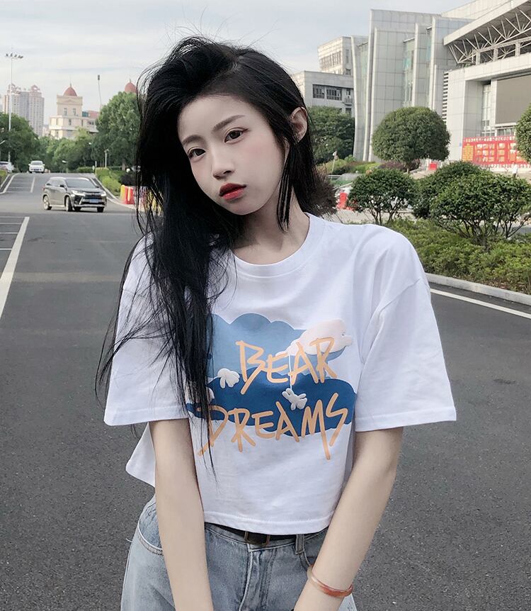 ラウンドネックTシャツ ルーズショートサマープリントトップス 夏物 Oネック YY-ファッション59771101190