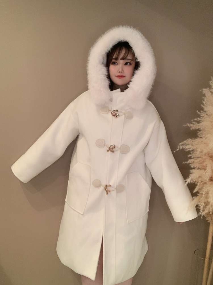 ファーアクセント付きダッフルコート エレガントコーデ おしゃれ 暖かい 秋冬 大きいサイズ 韓国 CH7011