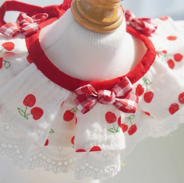 さくらんぼリボンエプロン　猫　すたい　付け襟　猫グッズ　