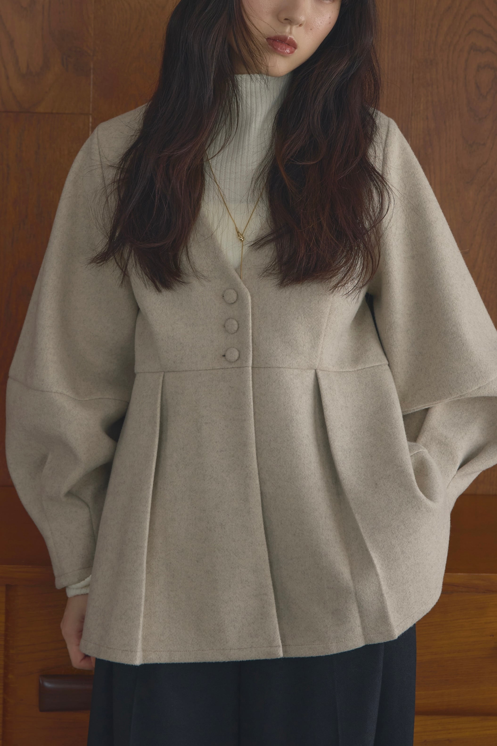 AM471003 melton peplum button tops 【12月上旬予約商品】 | Alumu.