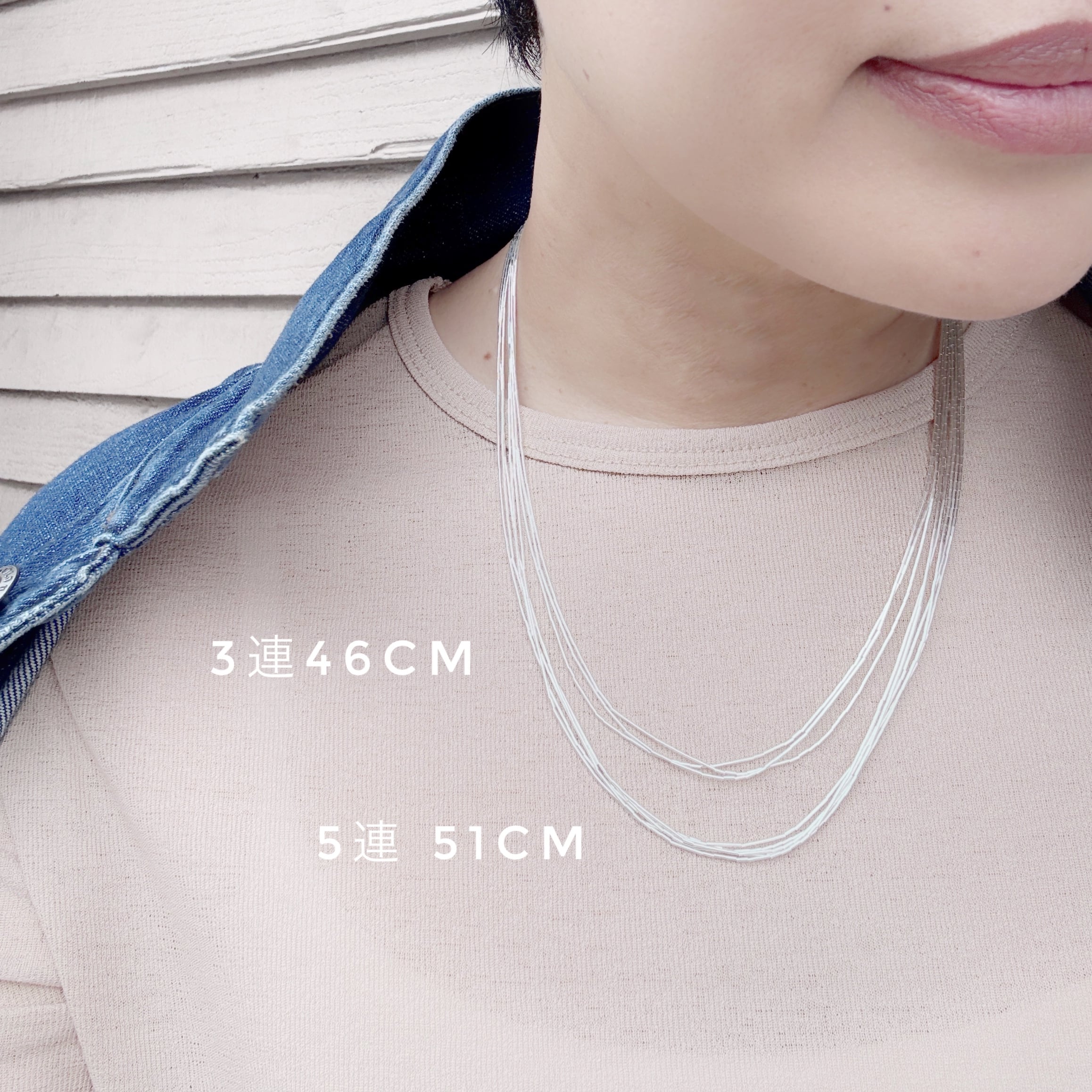 リキッド シルバー ネックレス 3連 41cm+5cm《Indian Jewelry