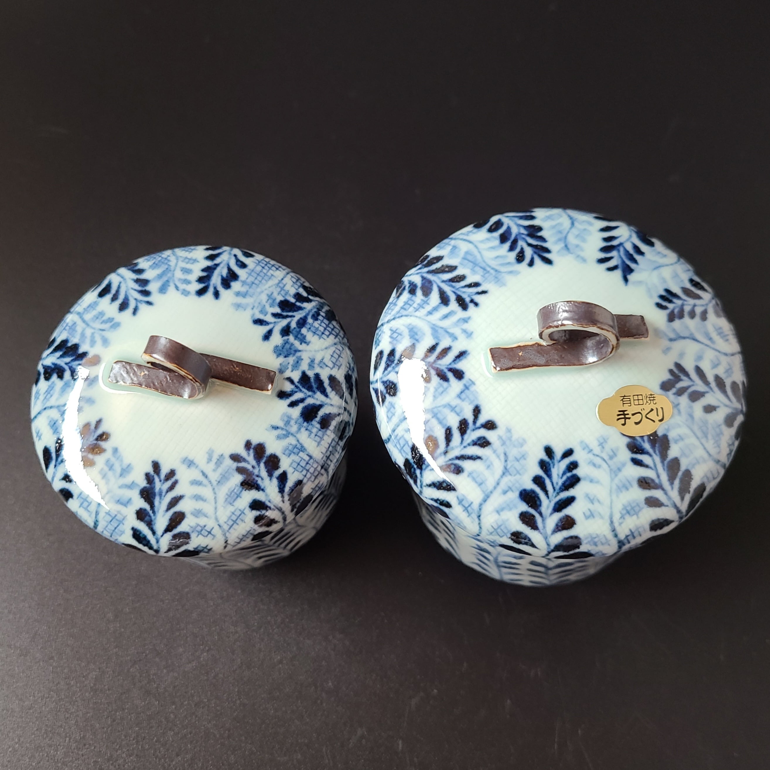 湯呑み 茶碗 染付 手捻り 文山 共箱 工芸品 陶芸 夫婦湯呑茶碗 セット