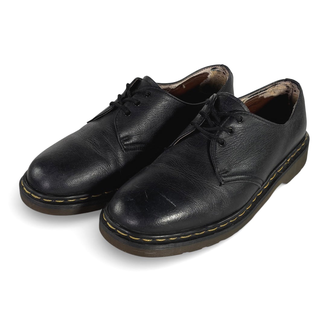 ドクターマーチン 英国製 プレーントゥ 3ホール ブラック ヴィンテージ Dr.MARTENS レザーシューズ UK8 古着 @FB0006