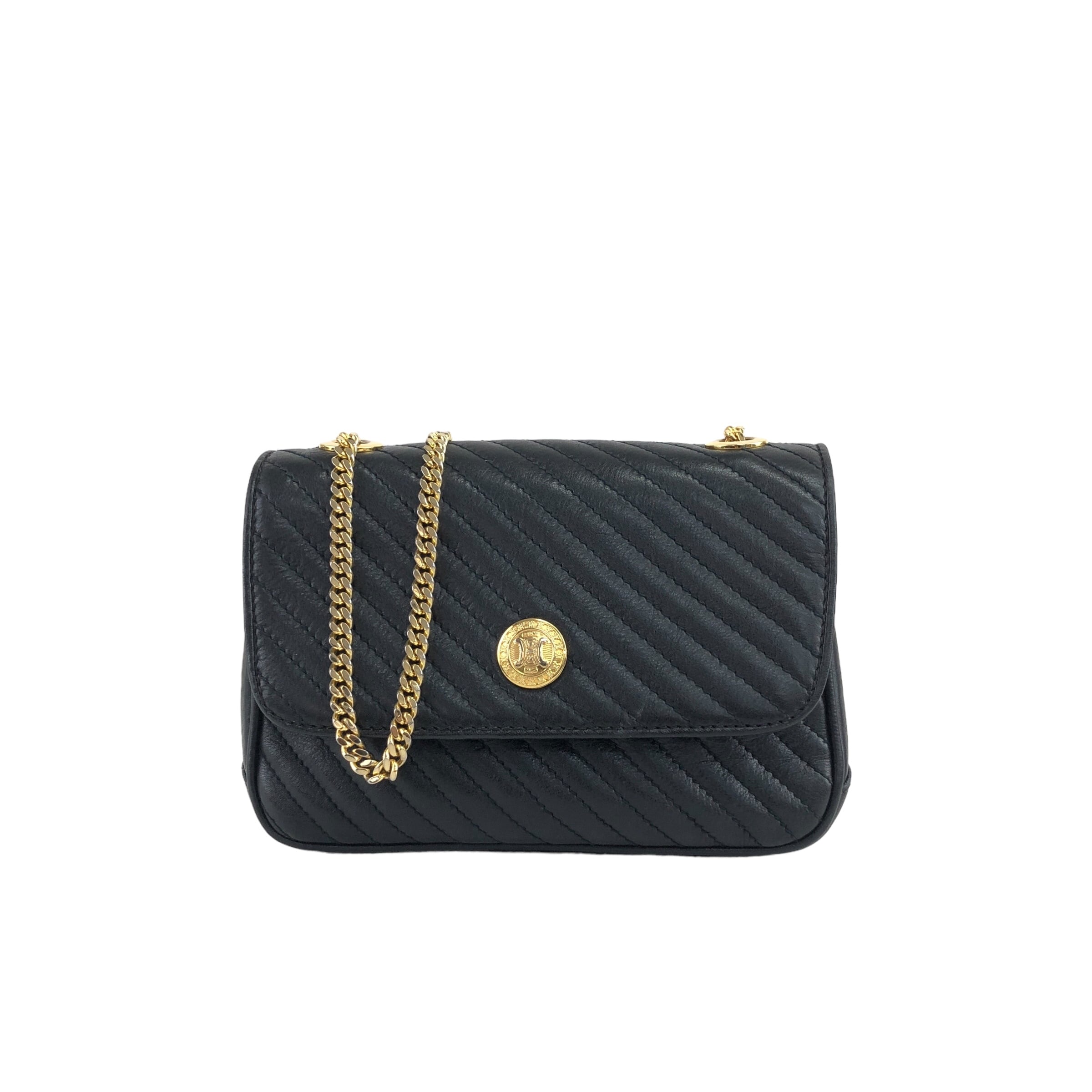 CELINE セリーヌ ショルダーバッグ ブラック トリオンフ レザー CELINE セリーヌ ショルダーバッグ ブラック トリオンフ レザー