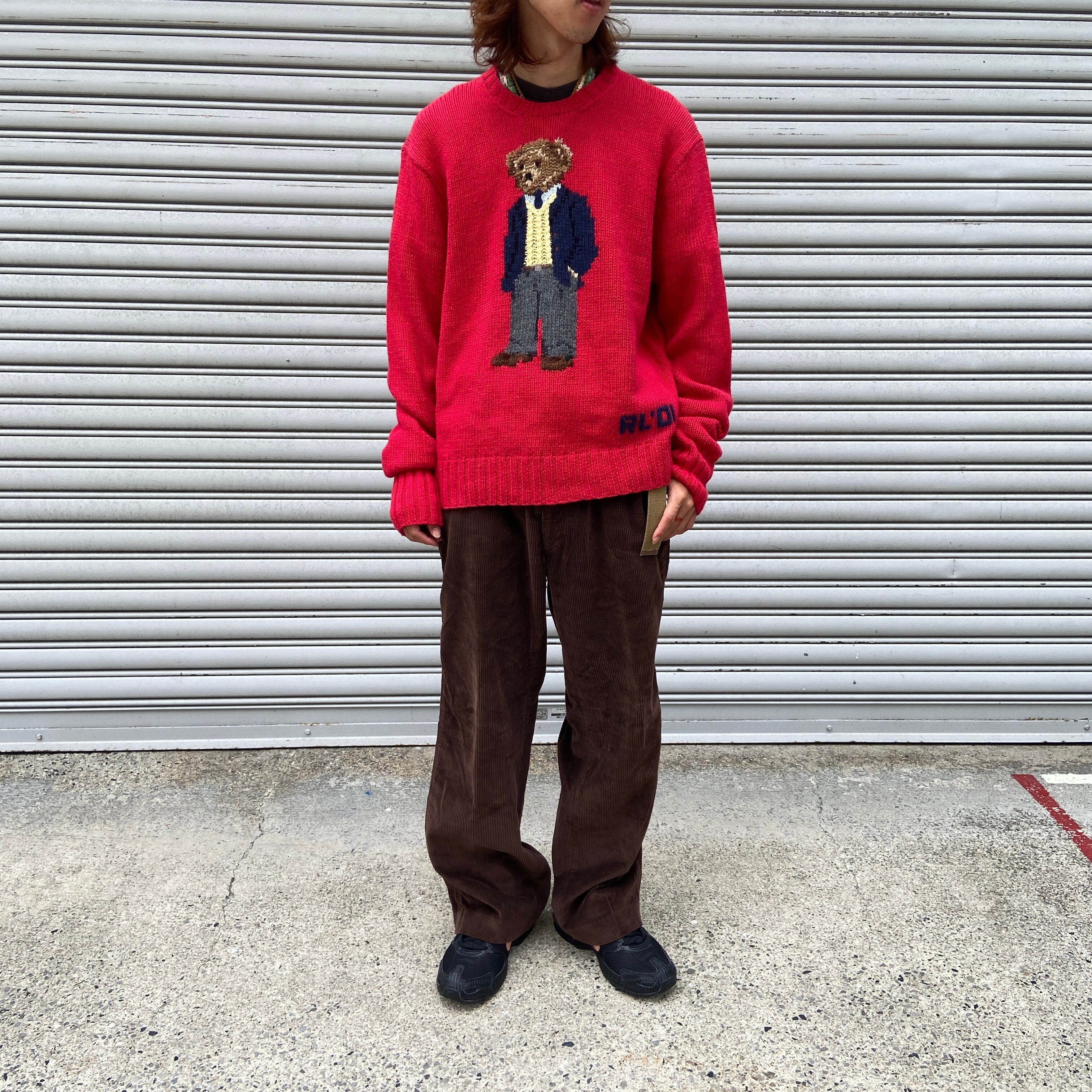 送料無料』Ralph Lauren ポロベア ハンドニットセーター L リネン