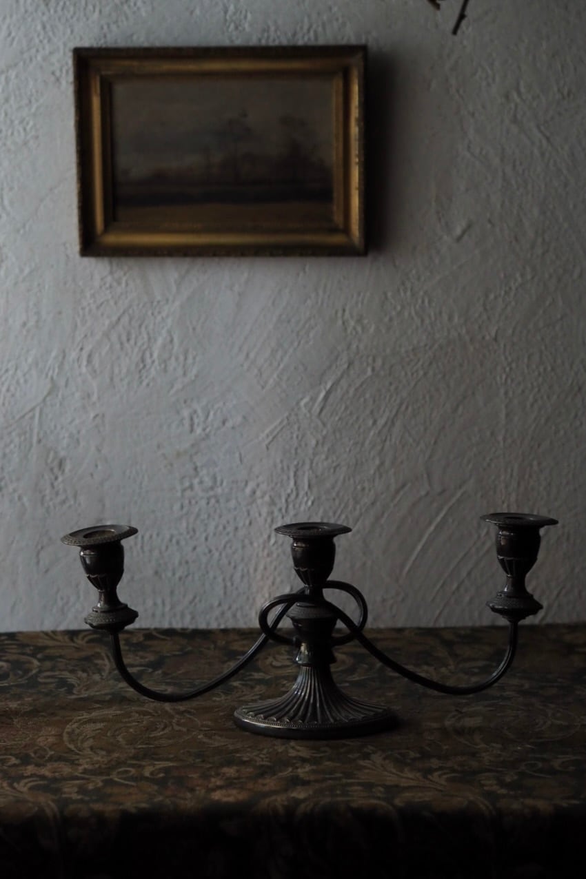3灯キャンドルスタンドひとつ-antique single silver plate candle