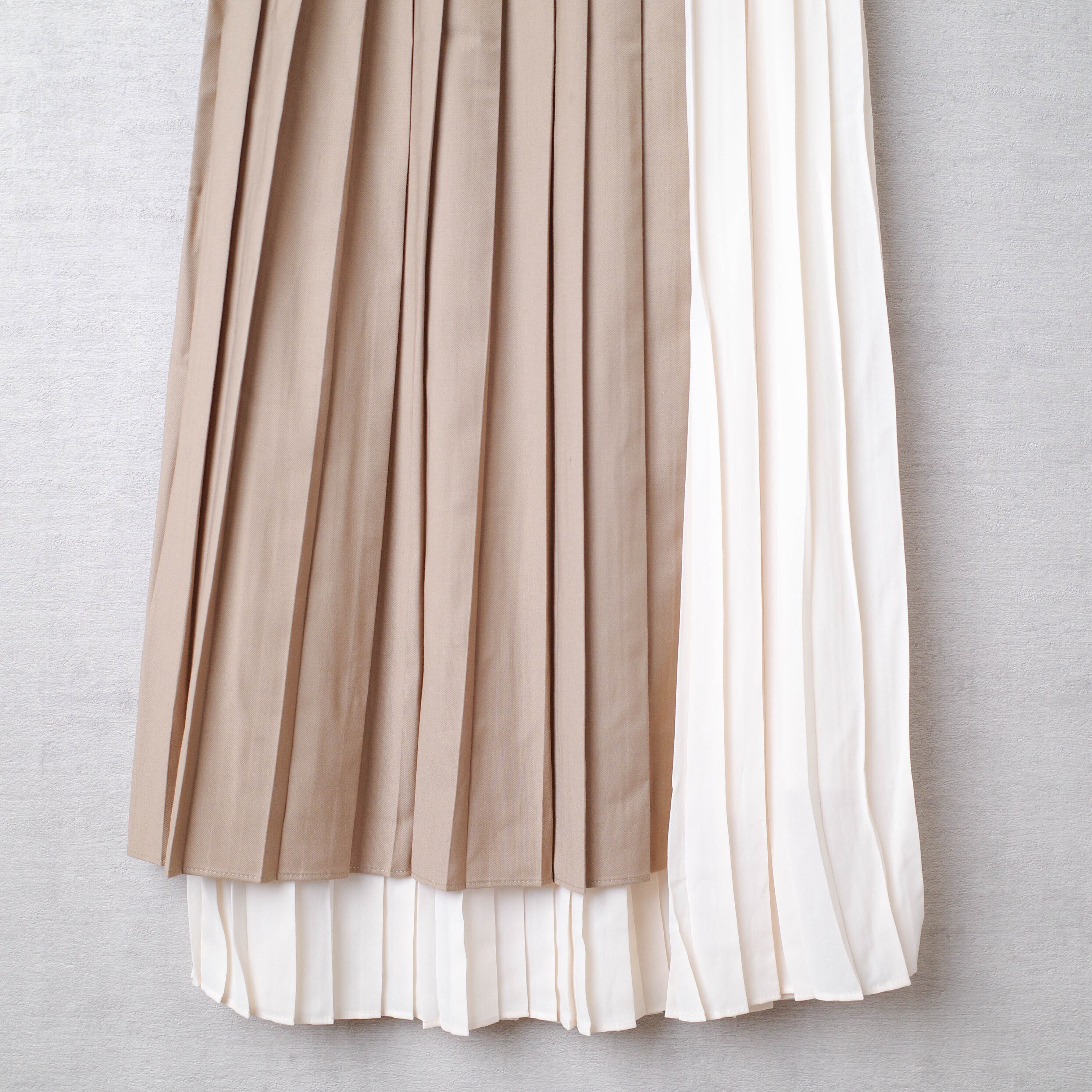 [NEW] CLANE	PLEATS LAYERED SKIRT 10109-6132 BEIGE