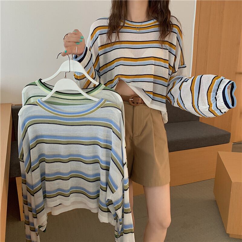 サマールーズ薄手ストライプニットセーター レディース 夏物 YY-ファッション43437756569