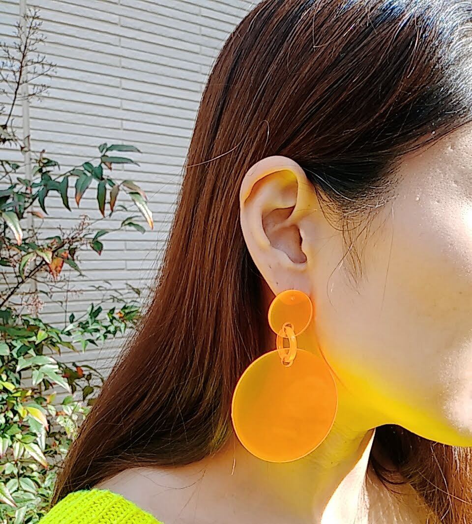 ラウンドドロップピアス ネオンオレンジ 蛍光 ネオンカラー ダンス イベント フェス クラブ 目立つ 大振り